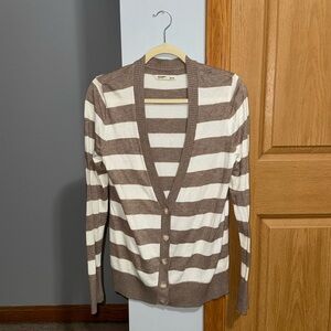 Old Navy Brown and White Striped Button Up Cardigan Sweater Women’s Size Medium